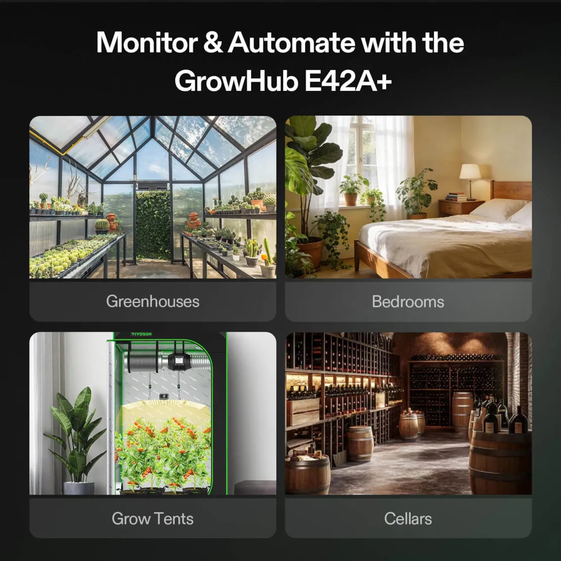 Vivosun 4-in-1 Sensor, Temperature and Humidity Monitoring with CO₂ and Light Detection, Compatible with GrowHub E42A+