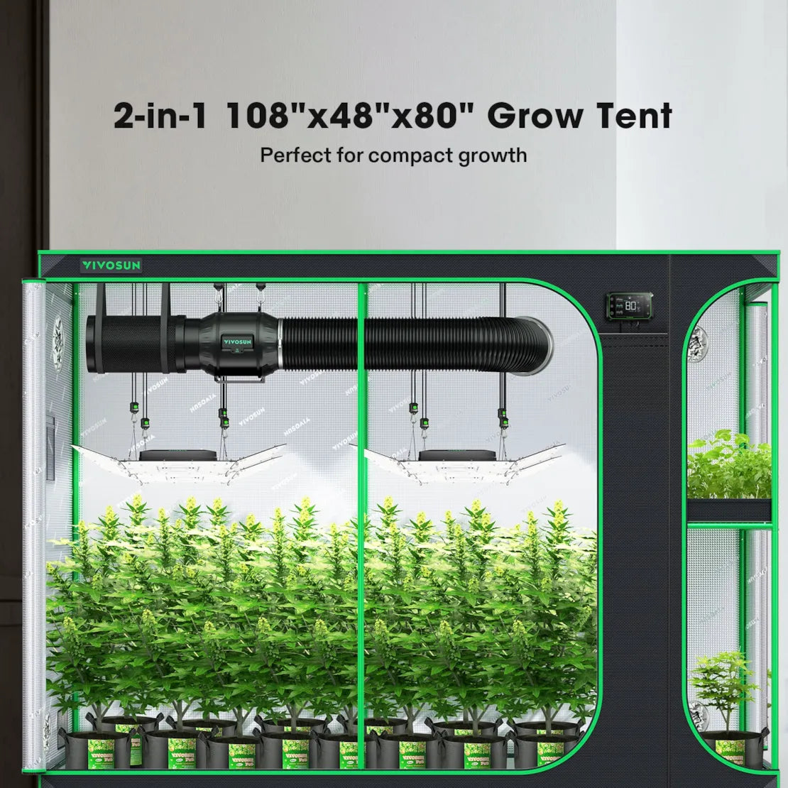 Vivosun 2-in-1 Grow Tent 4x9 D948, 12-16 Plants Use, with Multi-Chamber