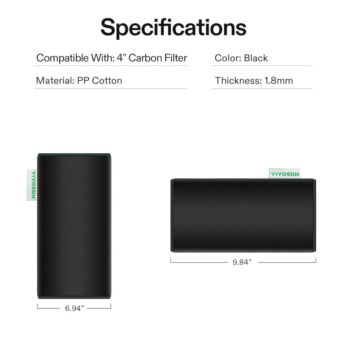 Vivosun 4 Inch Prefilter for 4" Carbon Filter, Black, 2 Pack