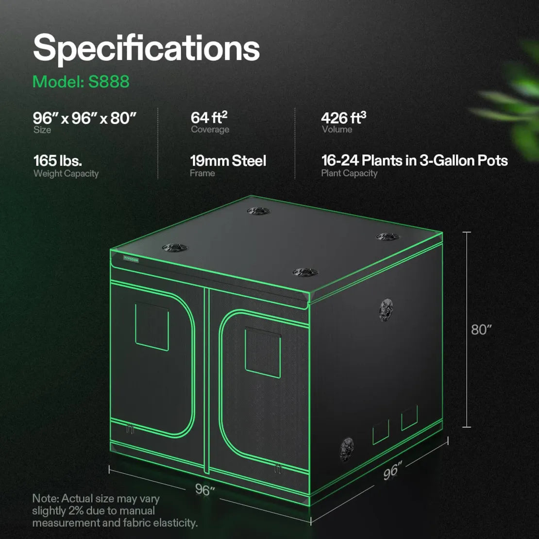 Vivosun Grow Tent 8x8 S888, 16-24 Plants Use, 600D Light-proof Oxford