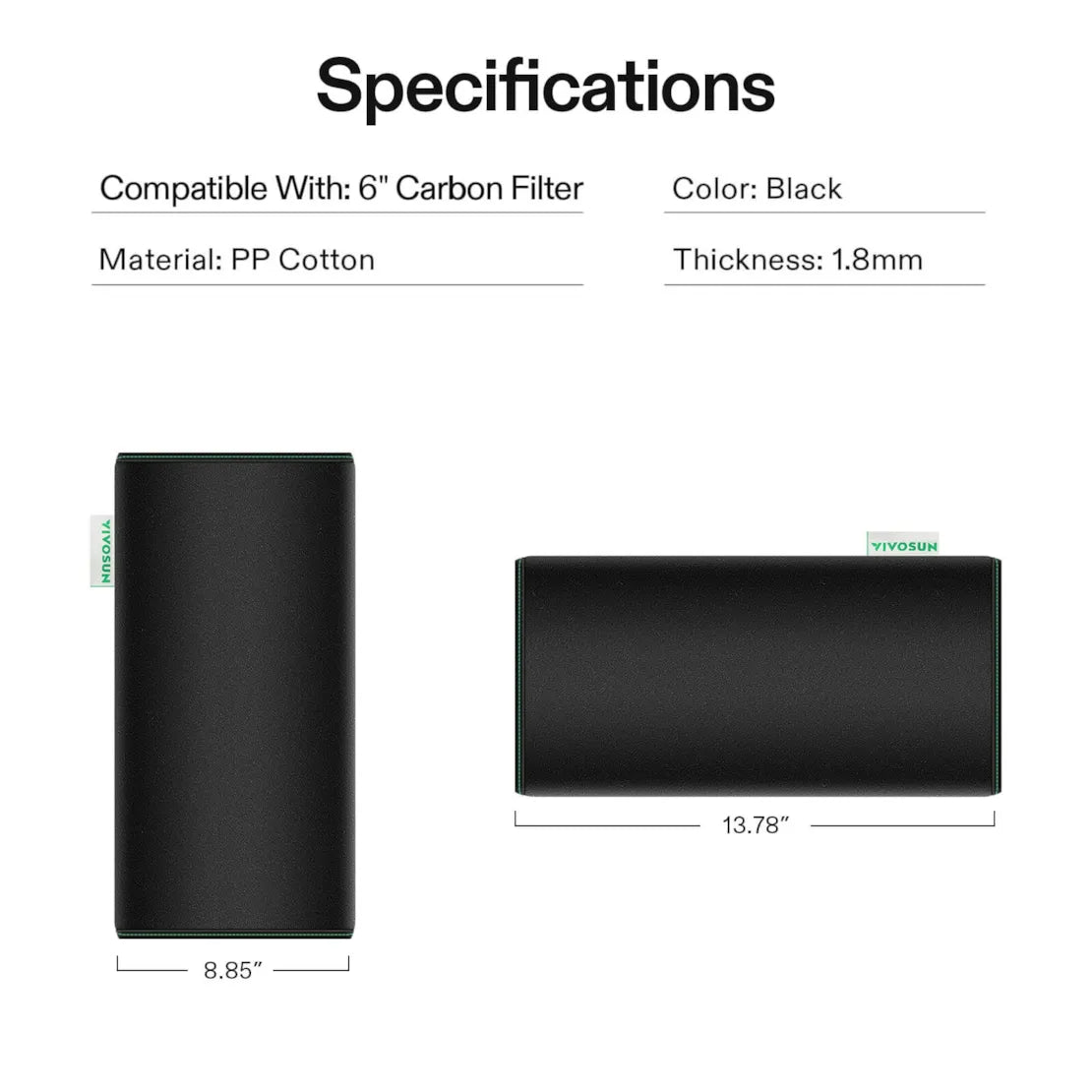 Vivosun 6 Inch Prefilter for 6" Carbon Filter, Black, 2 Pack