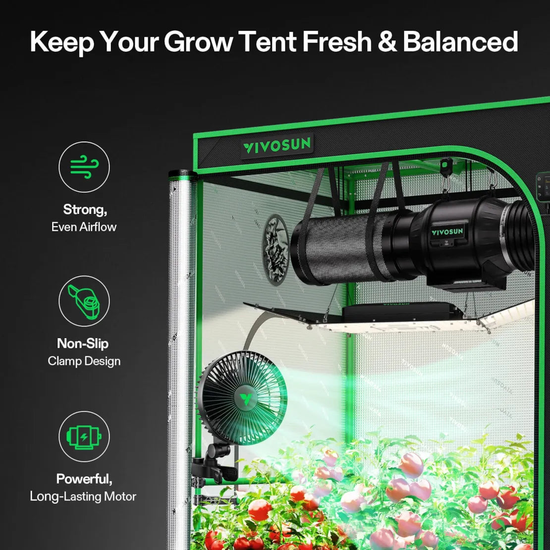 Vivosun AeroWave A6 Grow Tent Clip Fan, 6" Auto Oscillating Fan with AC Motor, for Hydroponic Ventilation, Black, 2-Pack