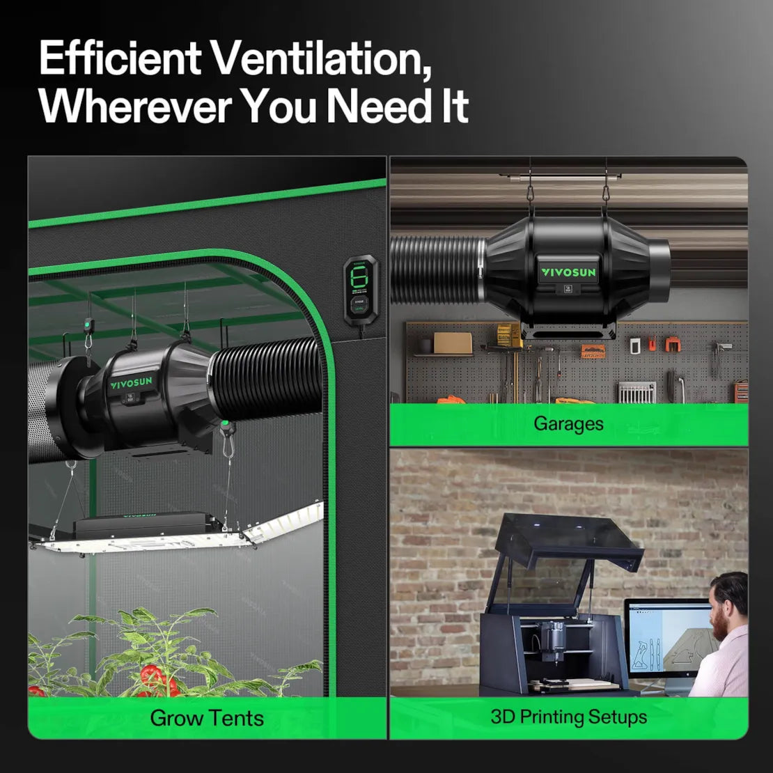 Vivosun Smart Air Filtration Kit 4", AeroZesh T4 Inline Fan with E12 Speed Controller, Carbon Filter & Ducting Combo