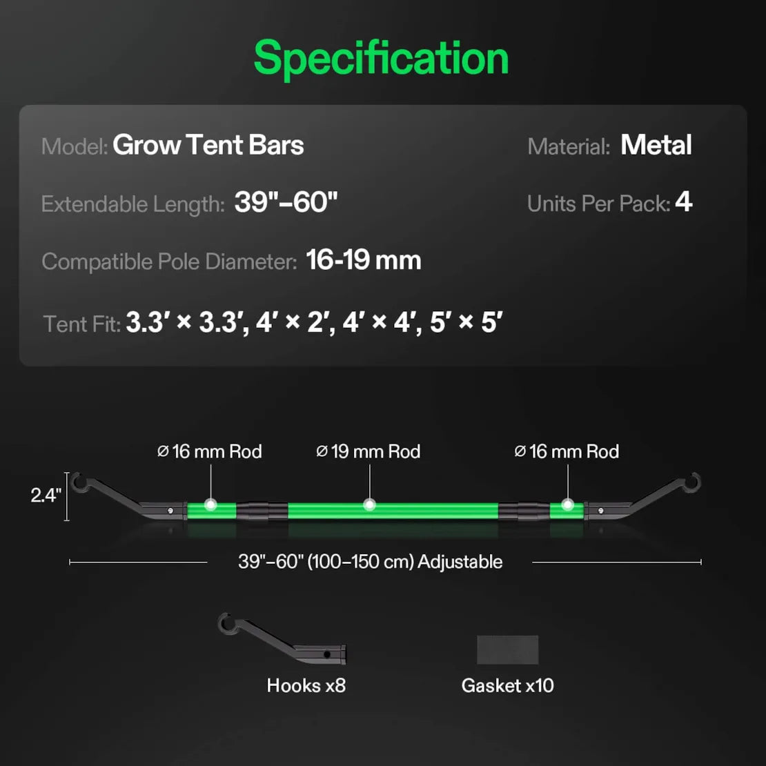 Vivosun Grow Tent High CFM Kit, Suitable for Tents, 39"-60" Adjustable