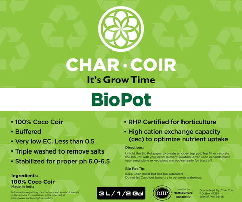 Char Coir Coco Coir BioPot, 3 L, case of 24