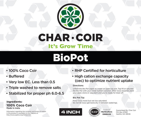 Char Coir Coco Coir BioPot, 4 inch, case of 128