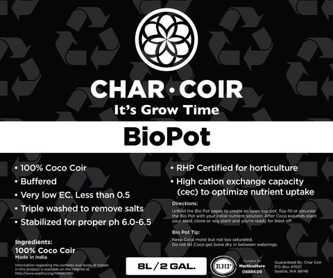 Char Coir Coco Coir BioPot, 8 L, case of 10