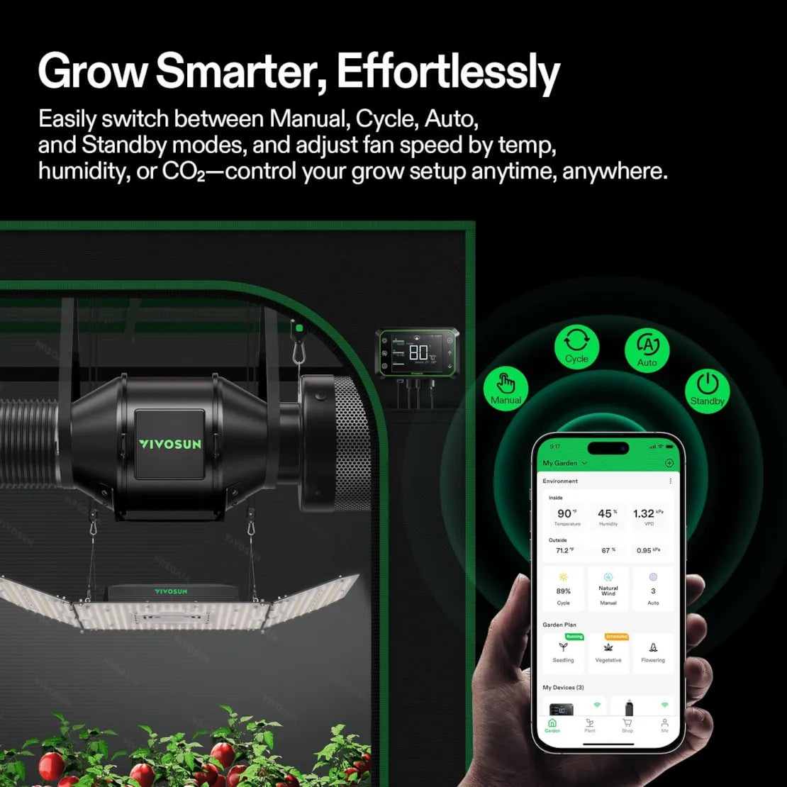Vivosun AeroZesh G4 Inline Fan 4" with E12 Speed Controller, PWM-Controlled EC Fan for Grow Tent Ventilation