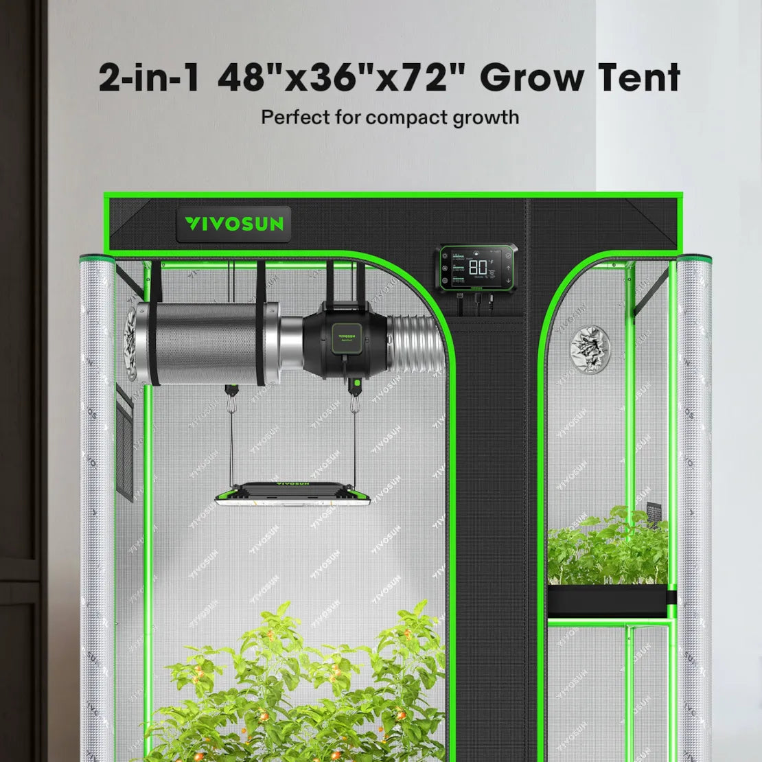 Vivosun 2-in-1 Grow Tent 3x4 D436, 2-4 Plants Use, with Multi-Chamber