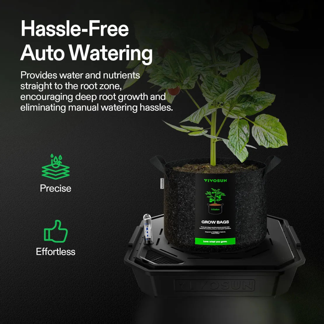 Vivosun FlexFeed Self-Watering Fabric Pot Base, Auto-Irrigation Water Delivery System with Reservoir Meter, 4-Pack