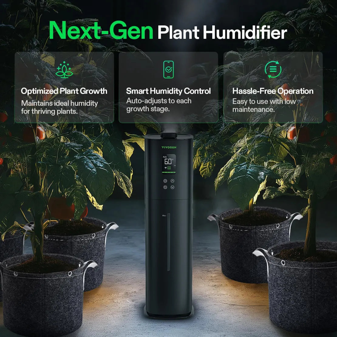 Vivosun AeroStream H09 Intelligent Wi-Fi Humidifier, 2.38 Gal / 9 L Humidifier with Temp & Humidity Probe, Smart Remote Control, Designed for Growers