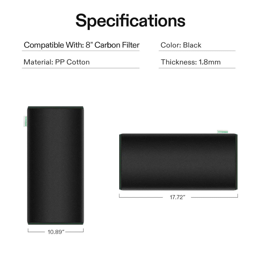 Vivosun 8 Inch Prefilter for 8" Carbon Filter, Black, 2 Pack