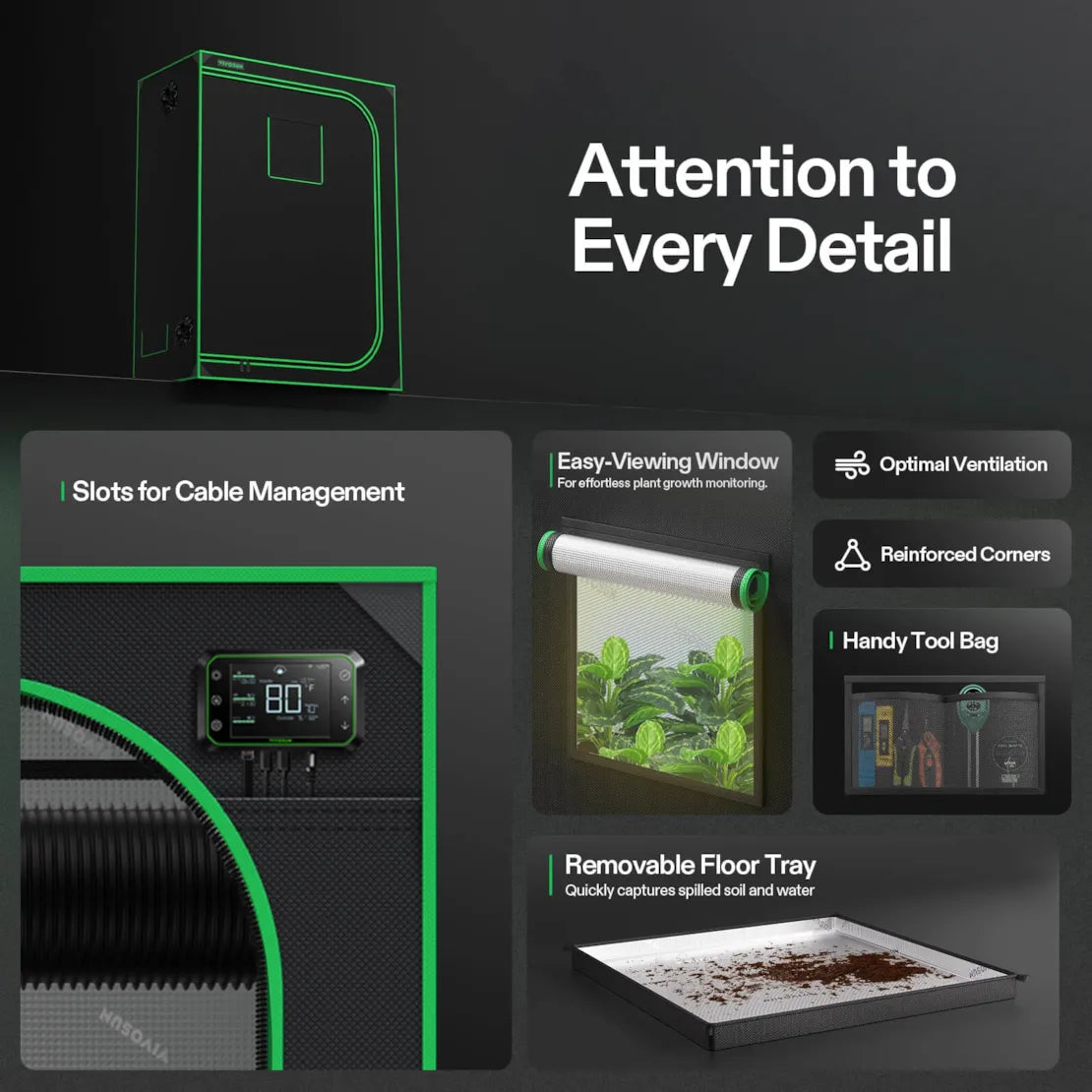 Vivosun Grow Tent 2x5 S538, 4-6 Plants Use, 600D Light-proof Oxford