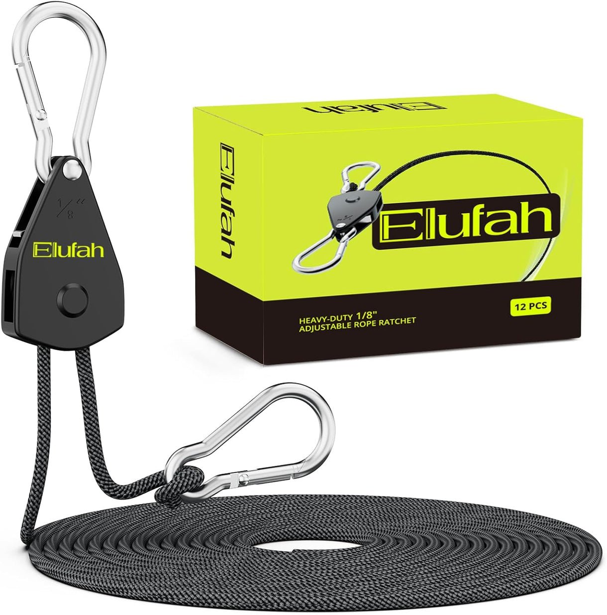 Elufah 12 - Pack 1/8" Tie - Down Ratcheting, 10ft Adjustable Length Rope Hanger - Green Thumb Depot