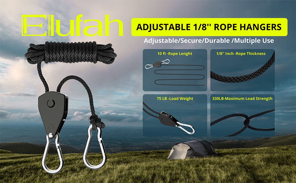 Elufah 4 - Pack 1/8" Tie - Down Ratcheting, 10ft Adjustable Length Rope Hanger - Green Thumb Depot