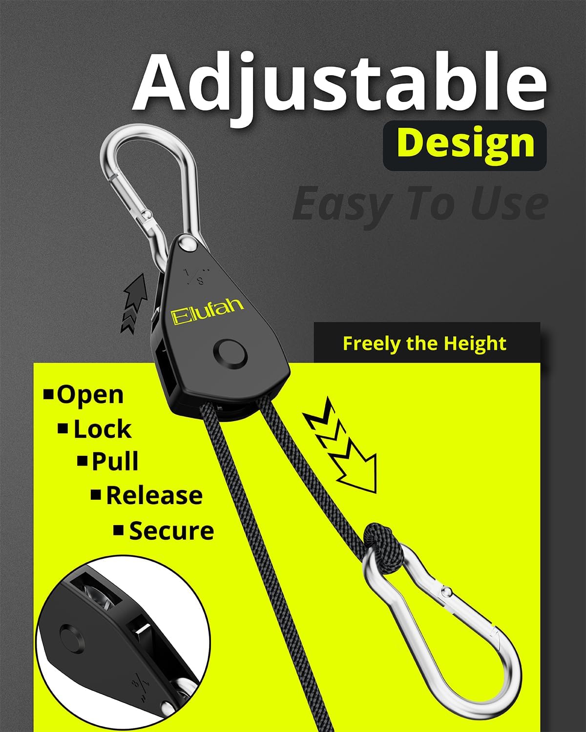 Elufah 4 - Pack 1/8" Tie - Down Ratcheting, 10ft Adjustable Length Rope Hanger - Green Thumb Depot