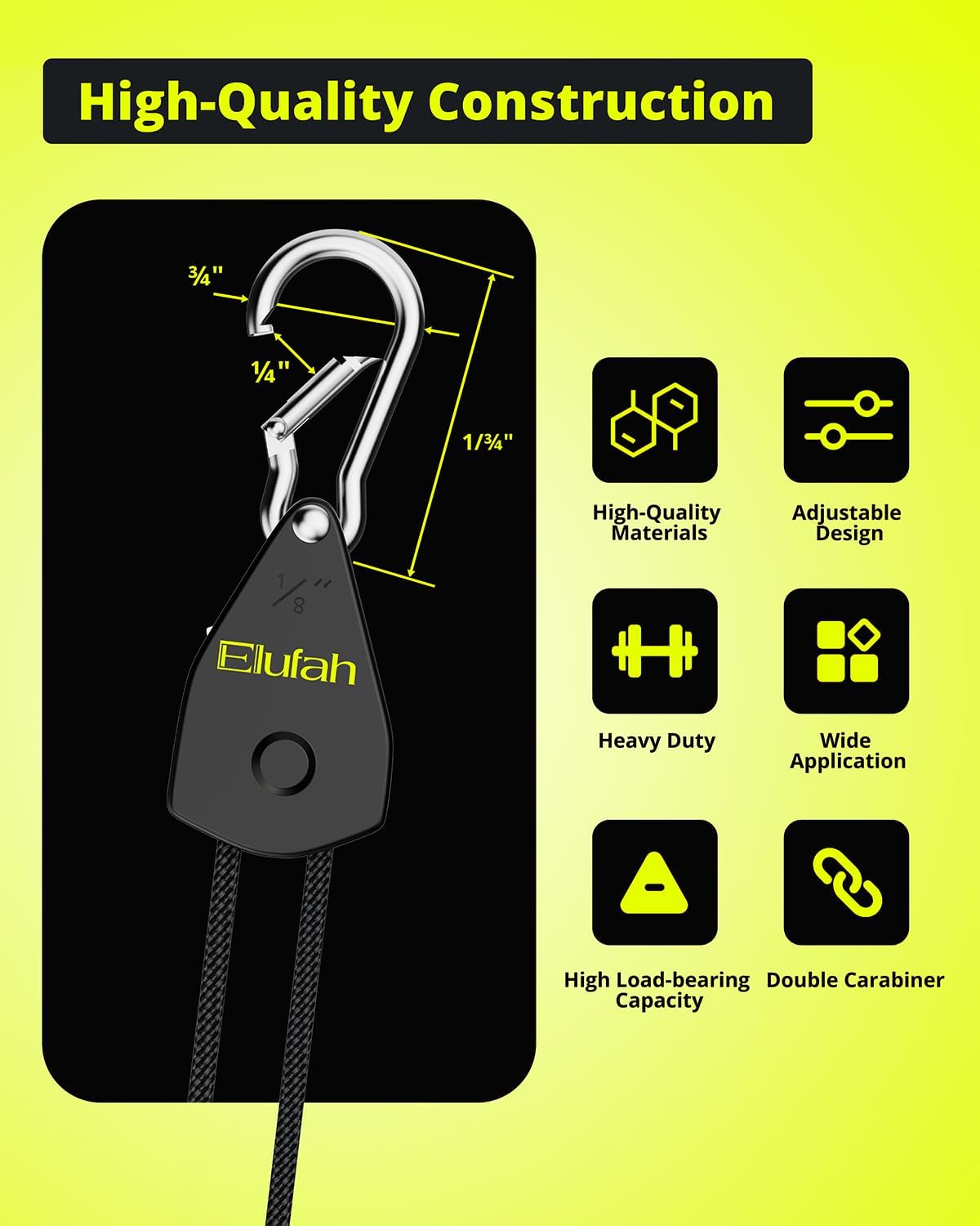 Elufah 4 - Pack 1/8" Tie - Down Ratcheting, 10ft Adjustable Length Rope Hanger - Green Thumb Depot
