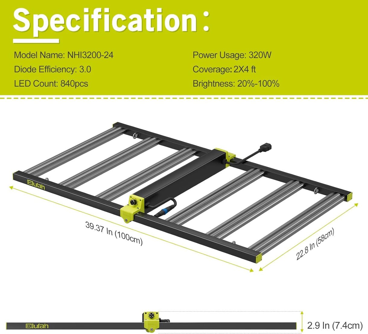 Elufah NHI3200 - 24 320 Watt LED Grow Light 2x4 Commercial - Green Thumb Depot