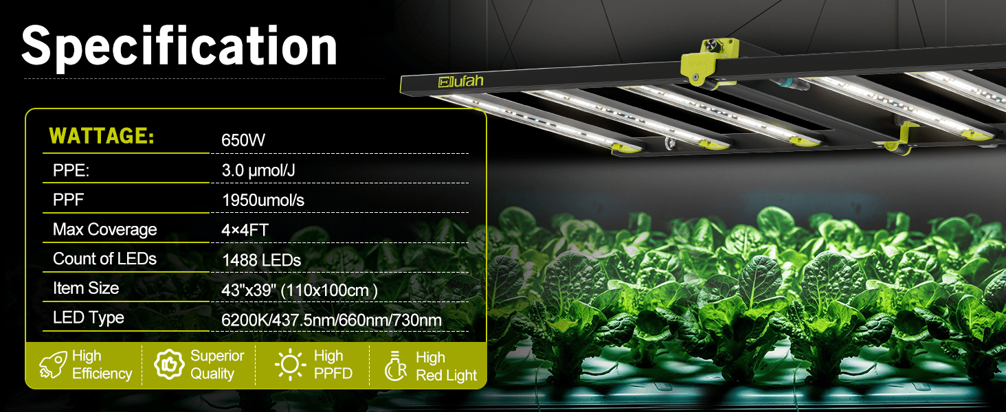 Elufah NHI6500 650 Watt LED Grow Light 4x4 Commercial - Green Thumb Depot