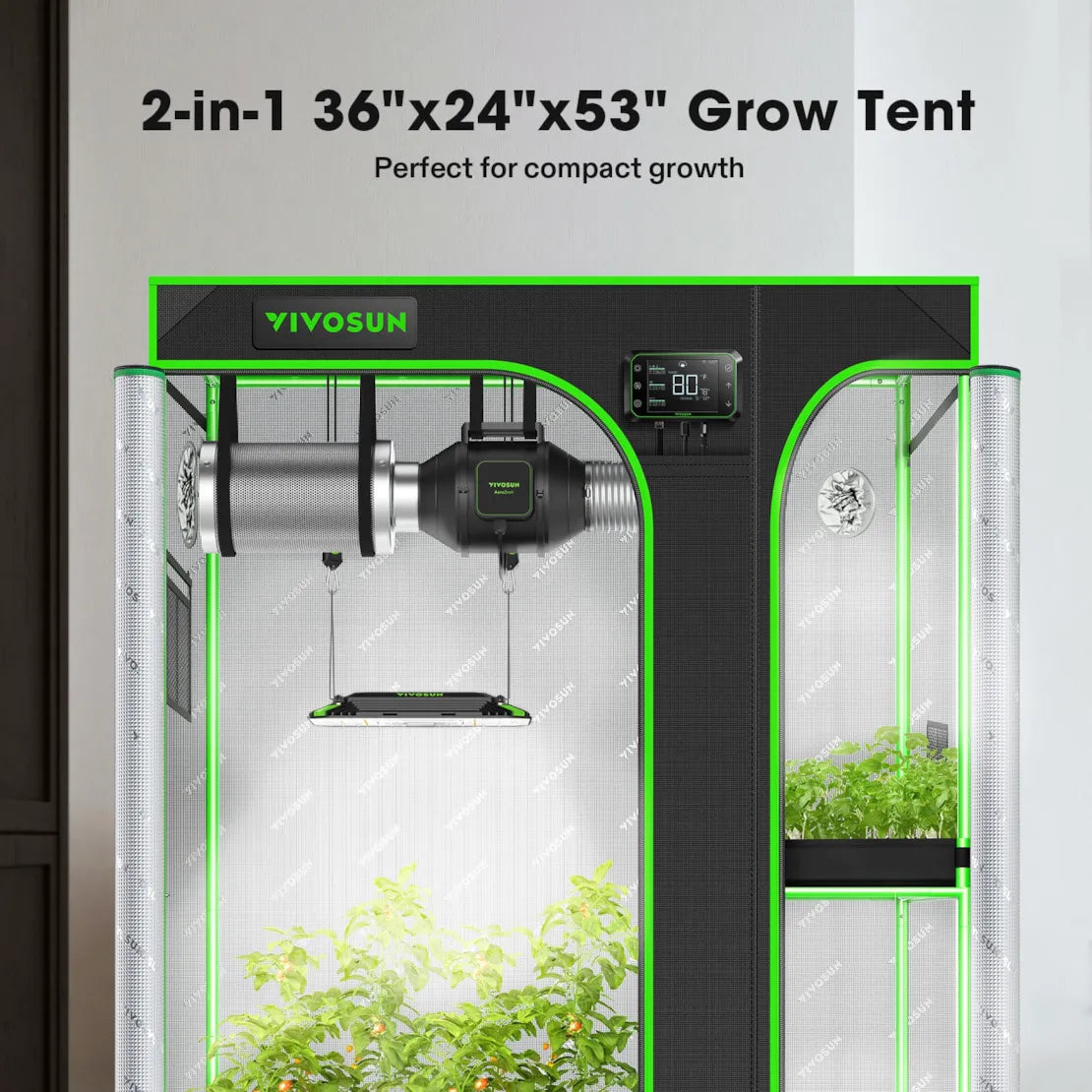 Vivosun 2-in-1 Grow Tent 2x3 D325, 1-2 Plants Use, with Multi-Chamber