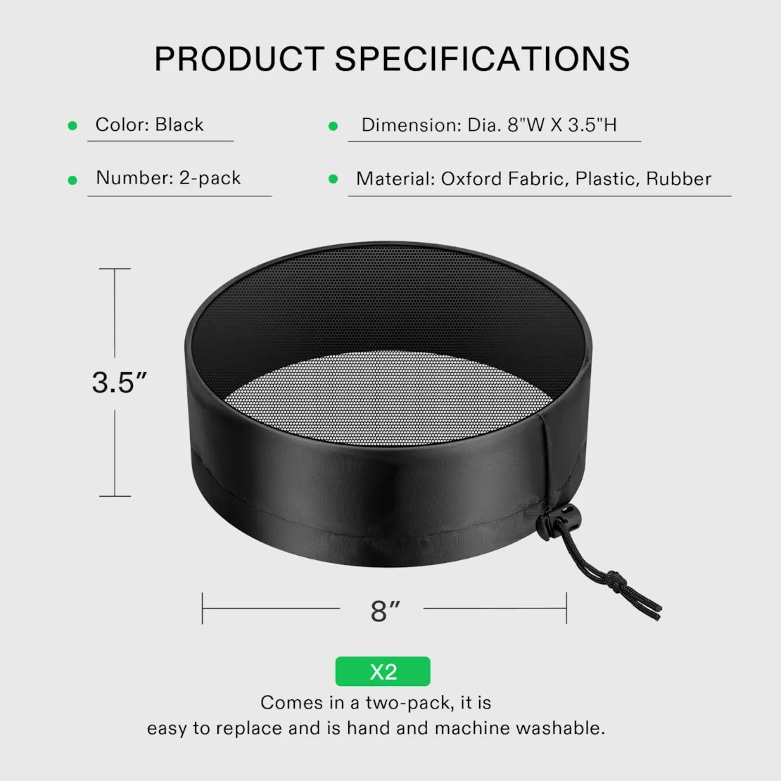 Vivosun 8" Grow Tent Duct Filter Vent Cover w/ Elastic Band and Fixed Buckle, 2 Pcs
