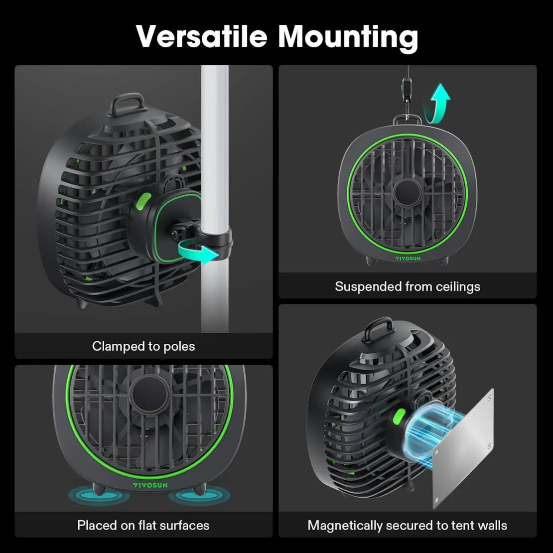 Vivosun AeroWave D4, 4” Grow Tent Clip Fan with Detachable Hook, Black