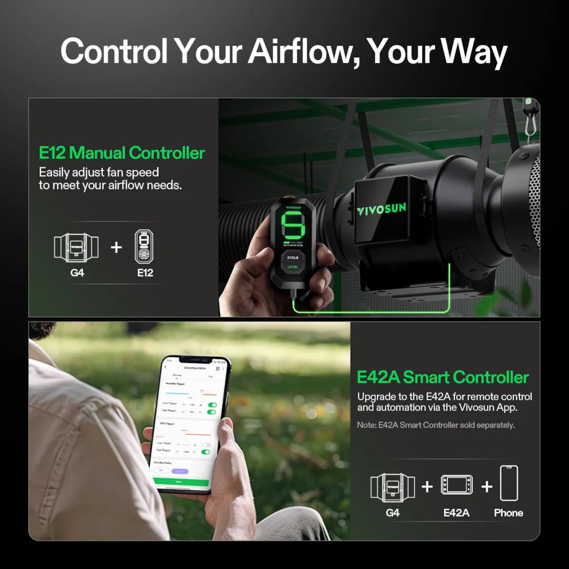 Vivosun Smart Air Filtration Kit 4", AeroZesh G4 Inline Fan with E12 Speed Controller, Carbon Filter & Ducting Combo