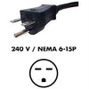 Fluence AC Extension Cable 6ft – NEMA 6-15P Plug to M19 Push-Lock Connector