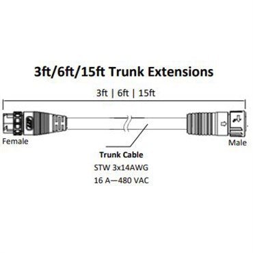 Fluence AC Flex Wiring Trunk Extension Cable 6ft – M25 Push-Lock Connector