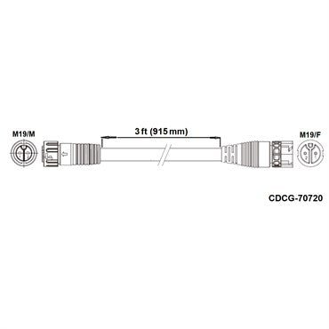 Fluence DC Extension Cable 3ft – M19 Push - Lock, 2 - Pin Female to 2 - Pin Male - Green Thumb Depot
