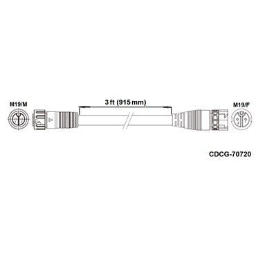 Fluence DC Extension Cable 3ft – M19 Push-Lock Connector