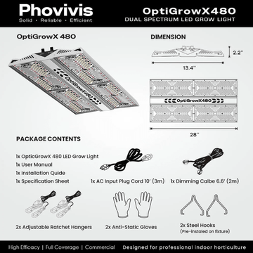 Phovivis OptiGrow X480 440W Full Spectrum LED Grow Light by