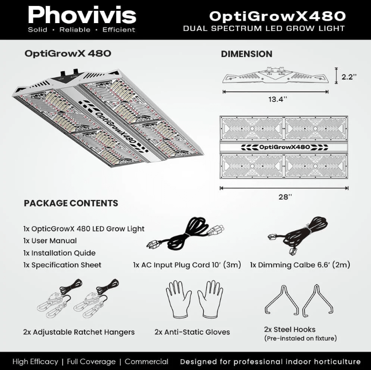 Hortibloom Phovivis OptiGrow X480 440W Full Spectrum LED Grow Light - Green Thumb Depot