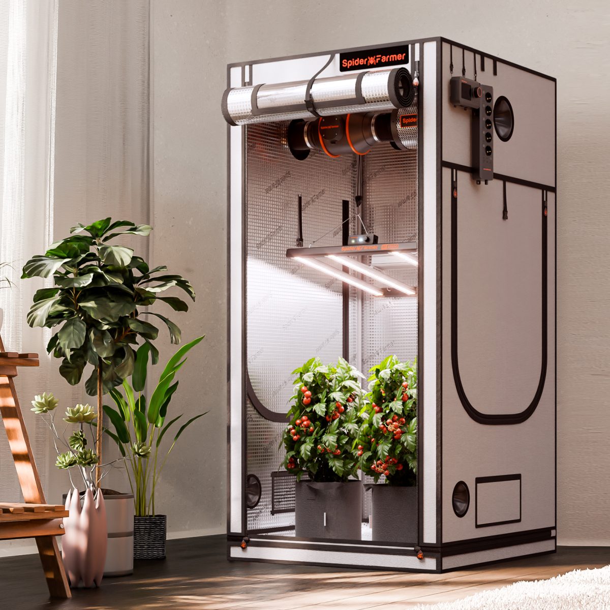 Spider Farmer 3’x3’x6′ 90cm x 90cm x 180cm Pro White Indoor Grow Tent 2000D Oxford Cloth Hydroponics Plant Growing Box