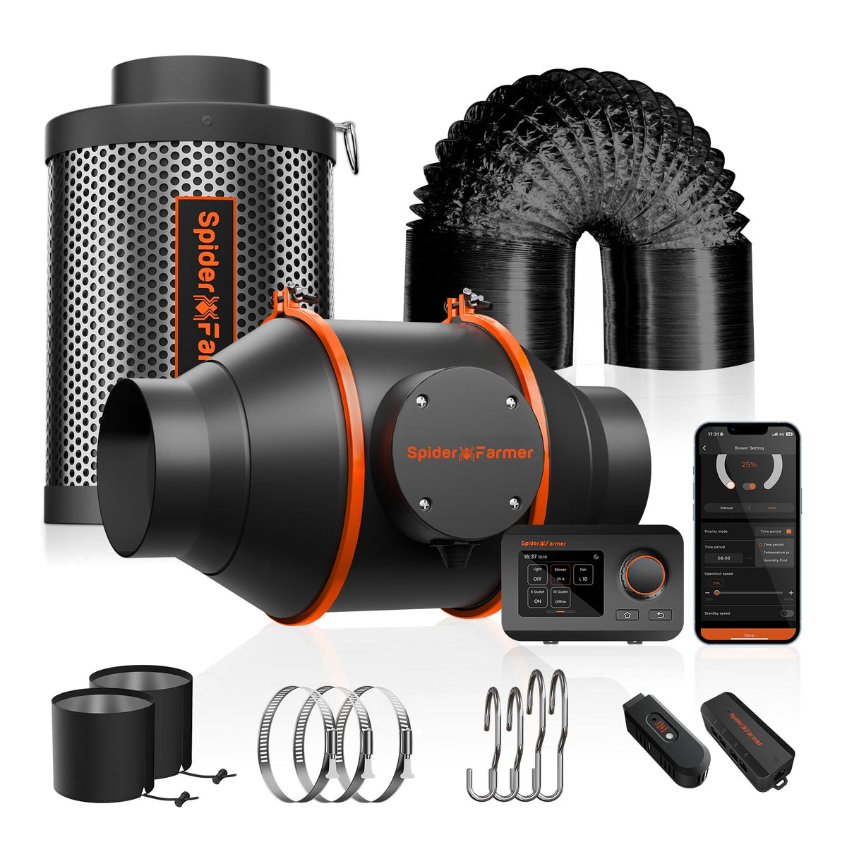 Spider Farmer 100mm 4″ Inline Fan for Indoor Grow 205CFM with GGS Cont ...