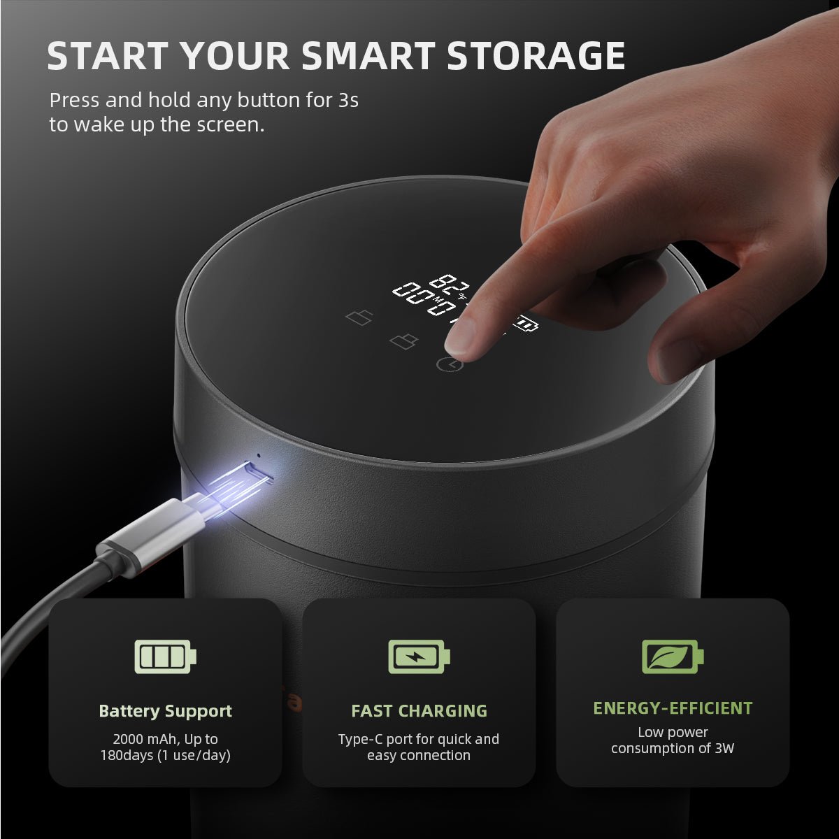 Spider Farmer 2L Auto - Cure Smart Jar | Portable Vacuum Seal Curing Jar with Smart Lid | 4 Pcs 2 - Way 62% Humidity Packs | Wide Mouth and Flat Bottom | Curing and Fresh Storage for Coffee, Herb, Mushrooms,Spices, Flower,Foods - Green Thumb Depot