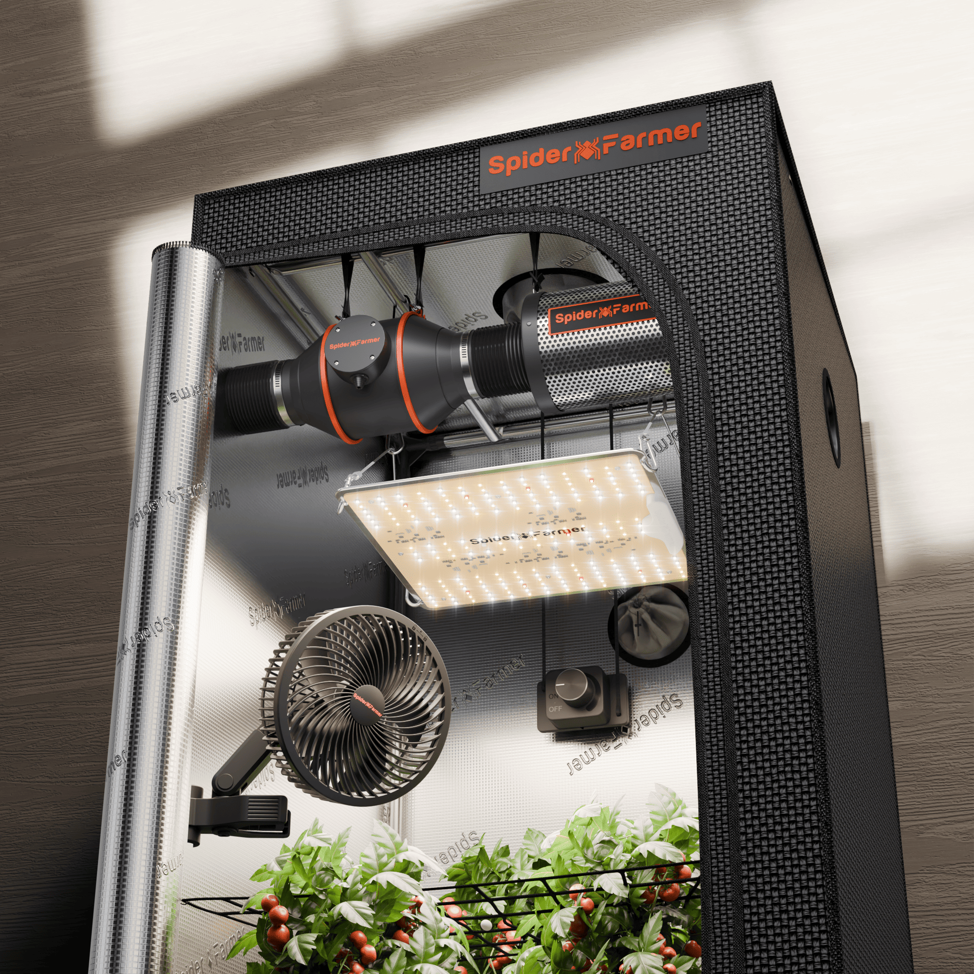 Spider Farmer 2’x2′X4.6′ Complete Grow Tent Kit丨SF1000D Full Spectrum LED Grow Light丨6” Clip Fan丨4” Ventilation System with Speed Controller - Green Thumb Depot