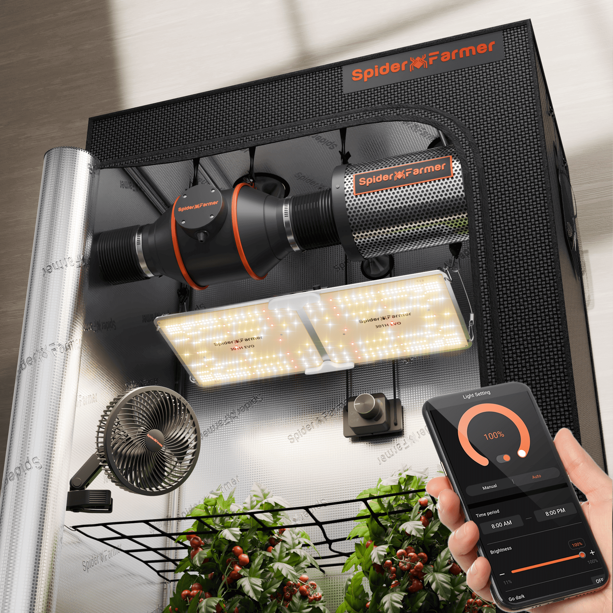 Spider Farmer 2’x4’ Complete Grow Tent Kit丨SF2000 301H EVO Full Spectrum LED Grow Light丨6” Clip Fan丨4” Ventilation System with Speed Controller - Green Thumb Depot