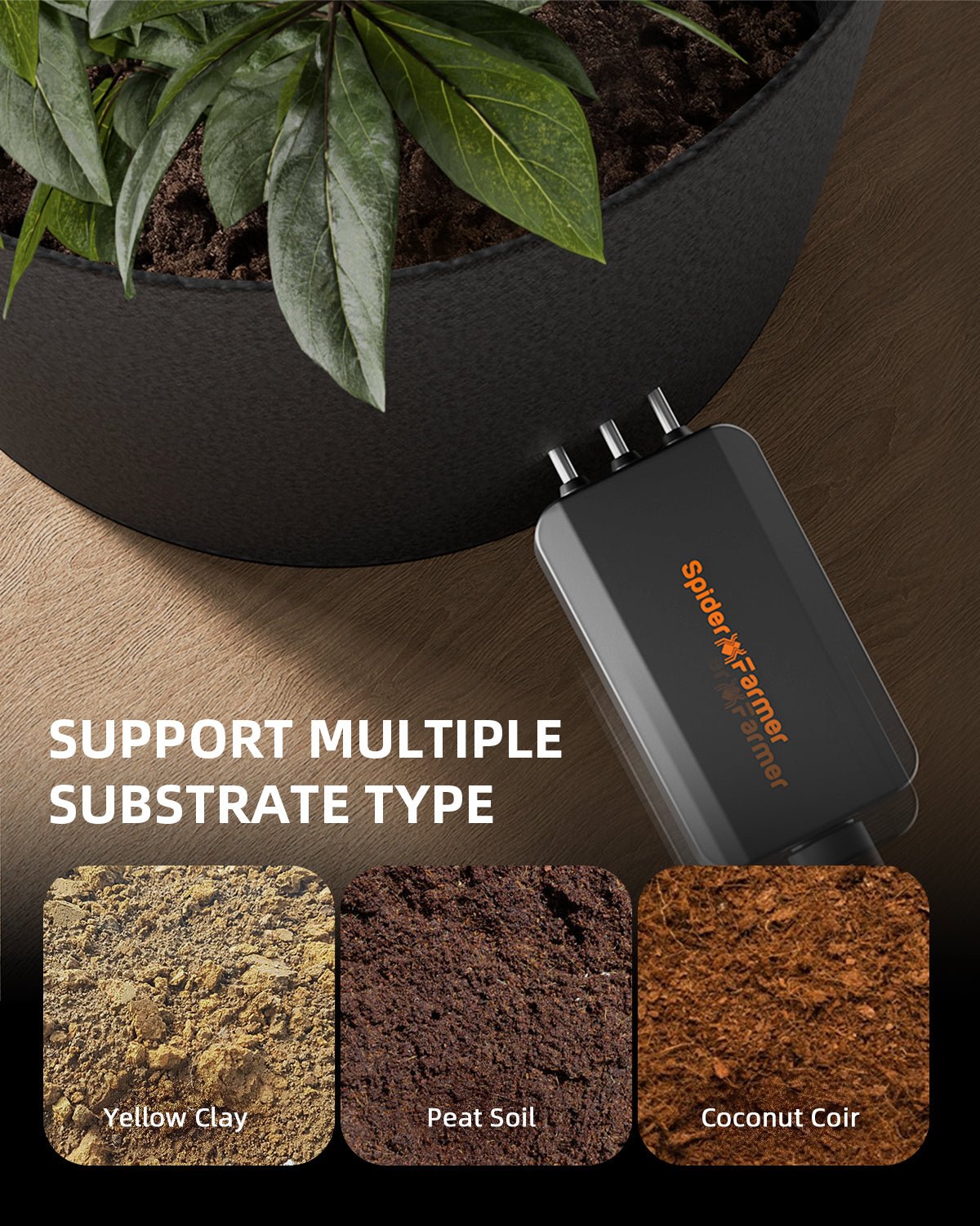 Spider Farmer 3 Pcs GGS 3 - in - 1 Soil Sensor Pro | Accurate Drip Irrigation Control, Substrate Type Selection, Monitoring Real - Time Soil EC, Temperature, and Moisture - Green Thumb Depot