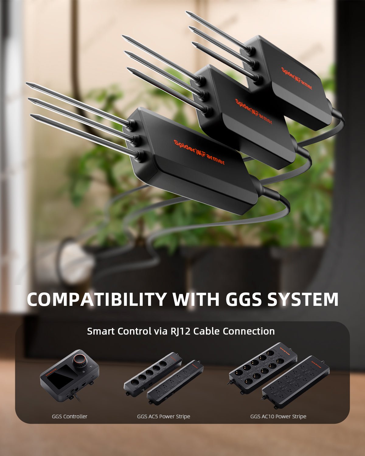Spider Farmer 3 Pcs GGS 3 - in - 1 Soil Sensor Pro | Accurate Drip Irrigation Control, Substrate Type Selection, Monitoring Real - Time Soil EC, Temperature, and Moisture - Green Thumb Depot