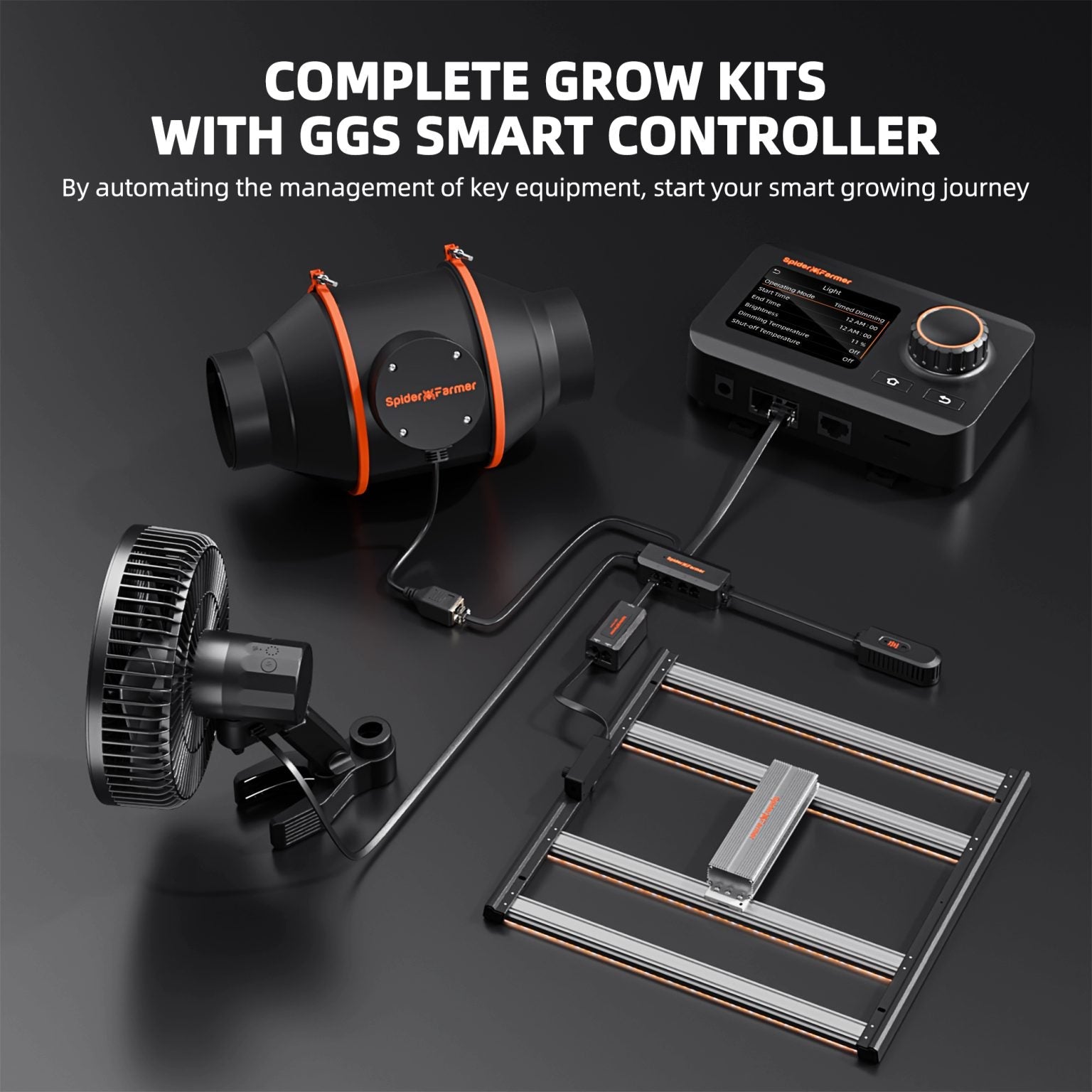 Spider Farmer 3×3′ Complete Grow Tent Kit丨G3000 WiFi & Bluetooth App - Controlled LED Grow Light丨6” Clip Fan丨4” Ventilation System with GGS Controller - Green Thumb Depot