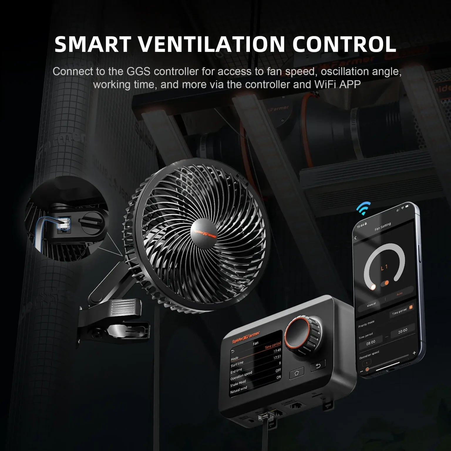 Spider Farmer 3×3′ Complete Grow Tent Kit丨G3000 WiFi & Bluetooth App - Controlled LED Grow Light丨6” Clip Fan丨4” Ventilation System with GGS Controller - Green Thumb Depot