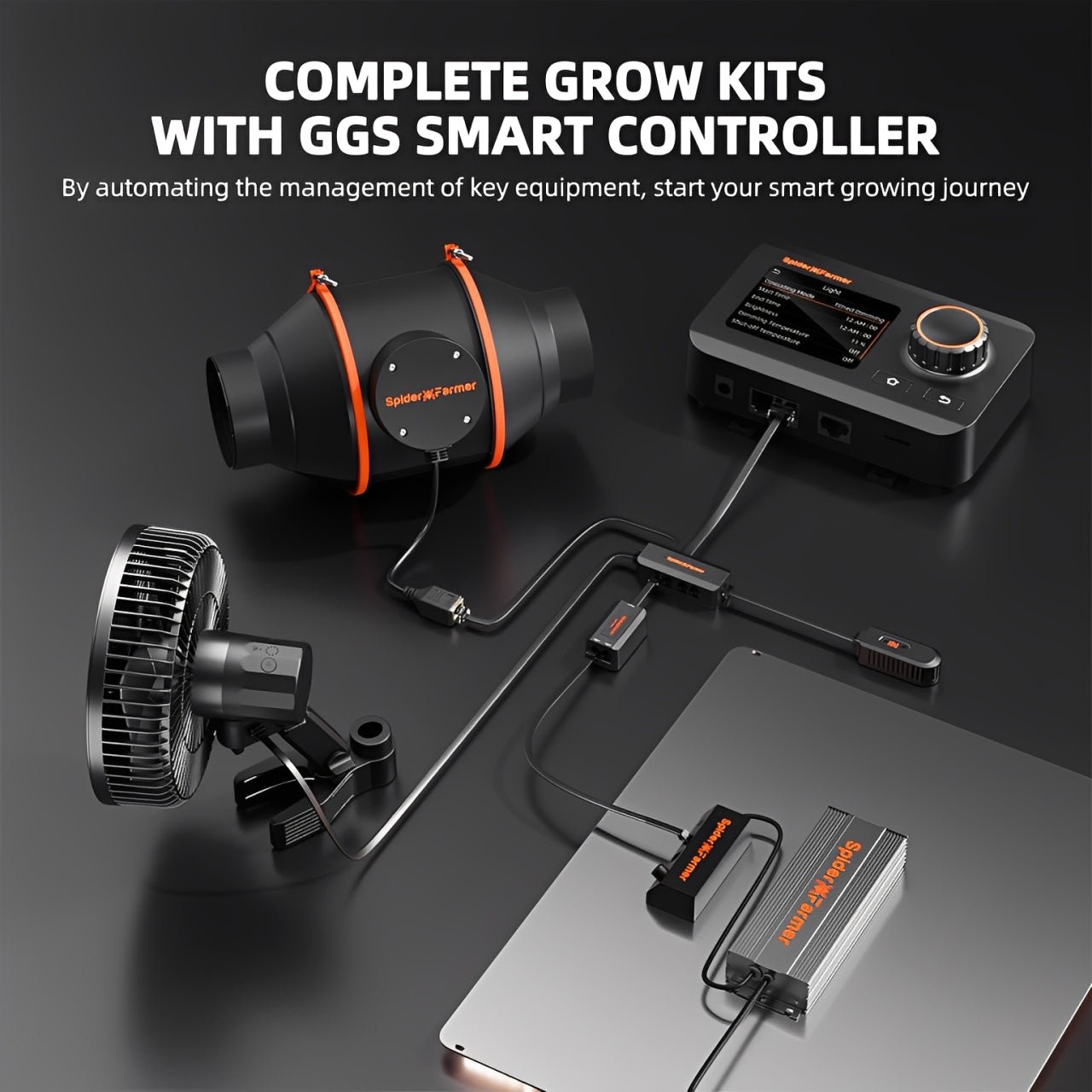 Spider Farmer 4‘x4‘x6.5‘Complete Grow Tent Kit丨SF4000 450W Full Spectrum LED Grow Light丨6” Ventilation System with Humidity and APP GGS Controller丨6” Clip Fan - Green Thumb Depot