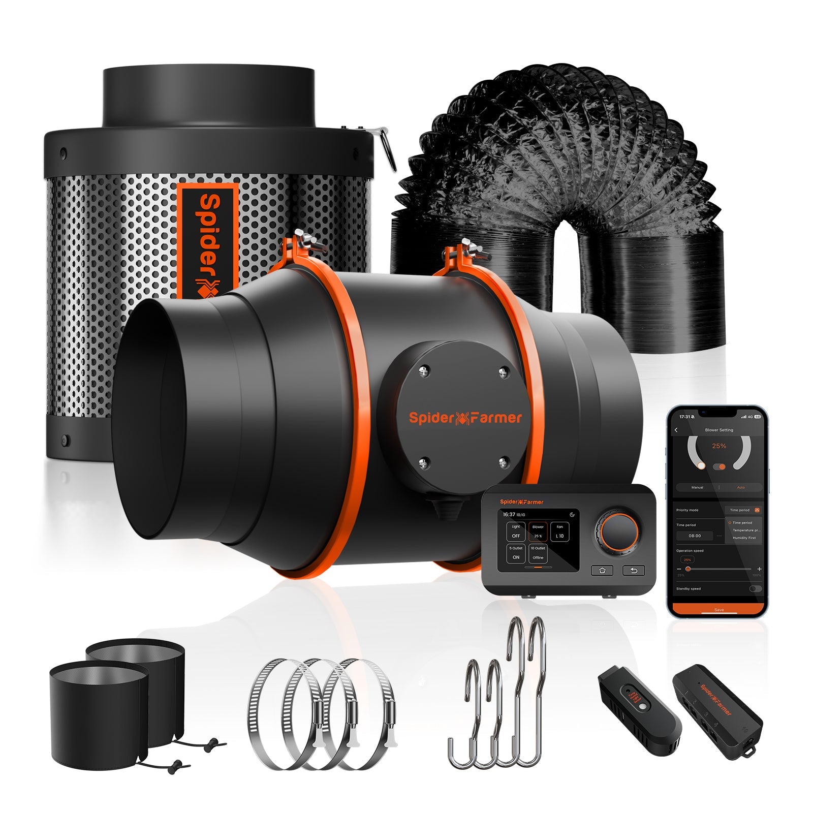 Spider Farmer 6” Inline Fan Kits 402CFM with GGS Controller Carbon Filter & Ducting Combo Grow Tent Ventilation System - Green Thumb Depot