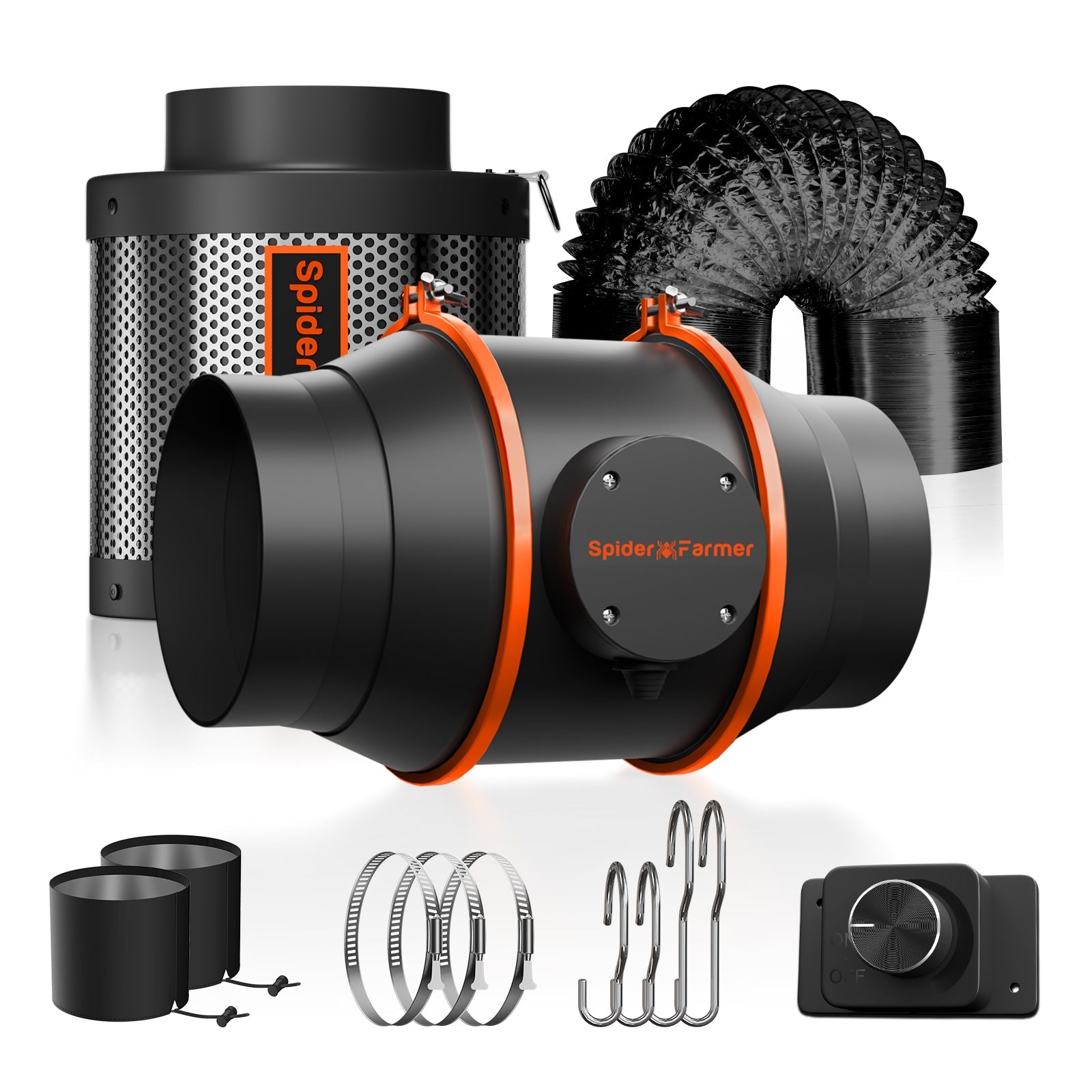 Spider Farmer 6″ Quiet Inline Ducting Fan with Speed Controller & Carbon Filter Ventilation System for Grow Tents, GGS Controller Controllable - Green Thumb Depot
