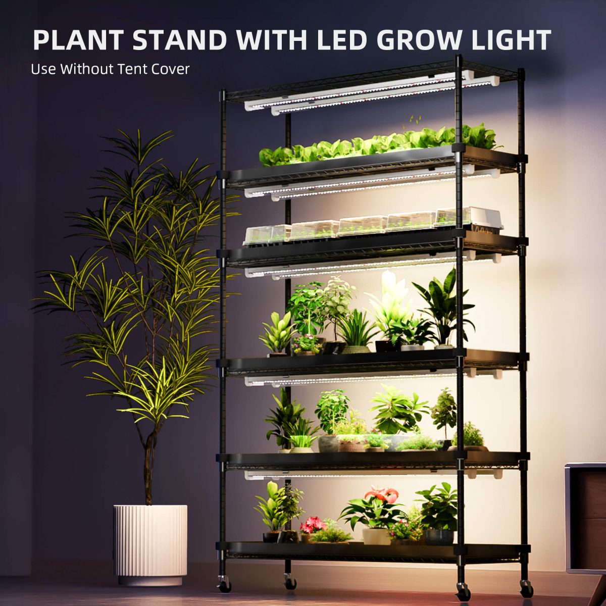 Spider Farmer 6 Tier Plant Stand With Grow Lights 220W , Plant Shelf with 1680D Grow Tent for Seedling Indoor Plant, Cloning and Greenhouse - Green Thumb Depot