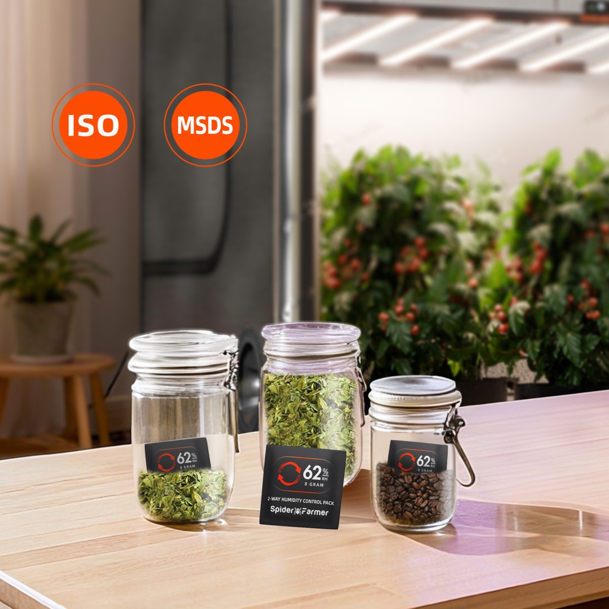 Spider Farmer 62% RH 8g 2 - Way Humidity Control Packs | 10 Packs | Each for Storing 1 oz | Moisture Balance for Herbs, Cigar, Food & Wood Products Fresh Storage | Great for Small Storage Containers, Mason jars - Green Thumb Depot