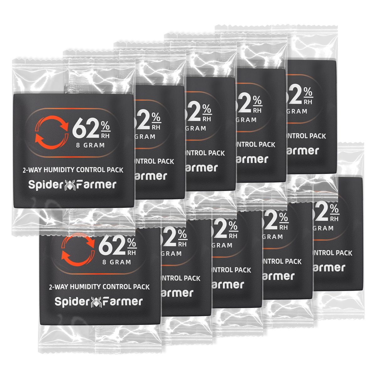 Spider Farmer 62% RH 8g 2 - Way Humidity Control Packs | 10 Packs | Each for Storing 1 oz | Moisture Balance for Herbs, Cigar, Food & Wood Products Fresh Storage | Great for Small Storage Containers, Mason jars - Green Thumb Depot