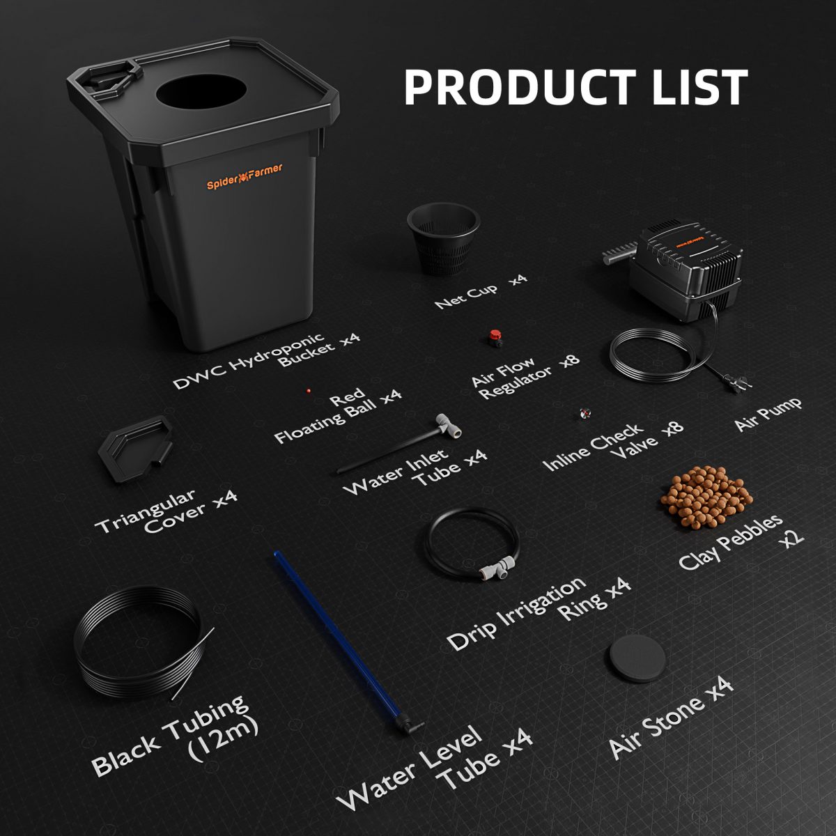 Spider Farmer DWC Hydroponics Grow System with Top Drip Kit 7 Gallon Deep Water Culture with 15W Air Pump 4 Buckets - Green Thumb Depot