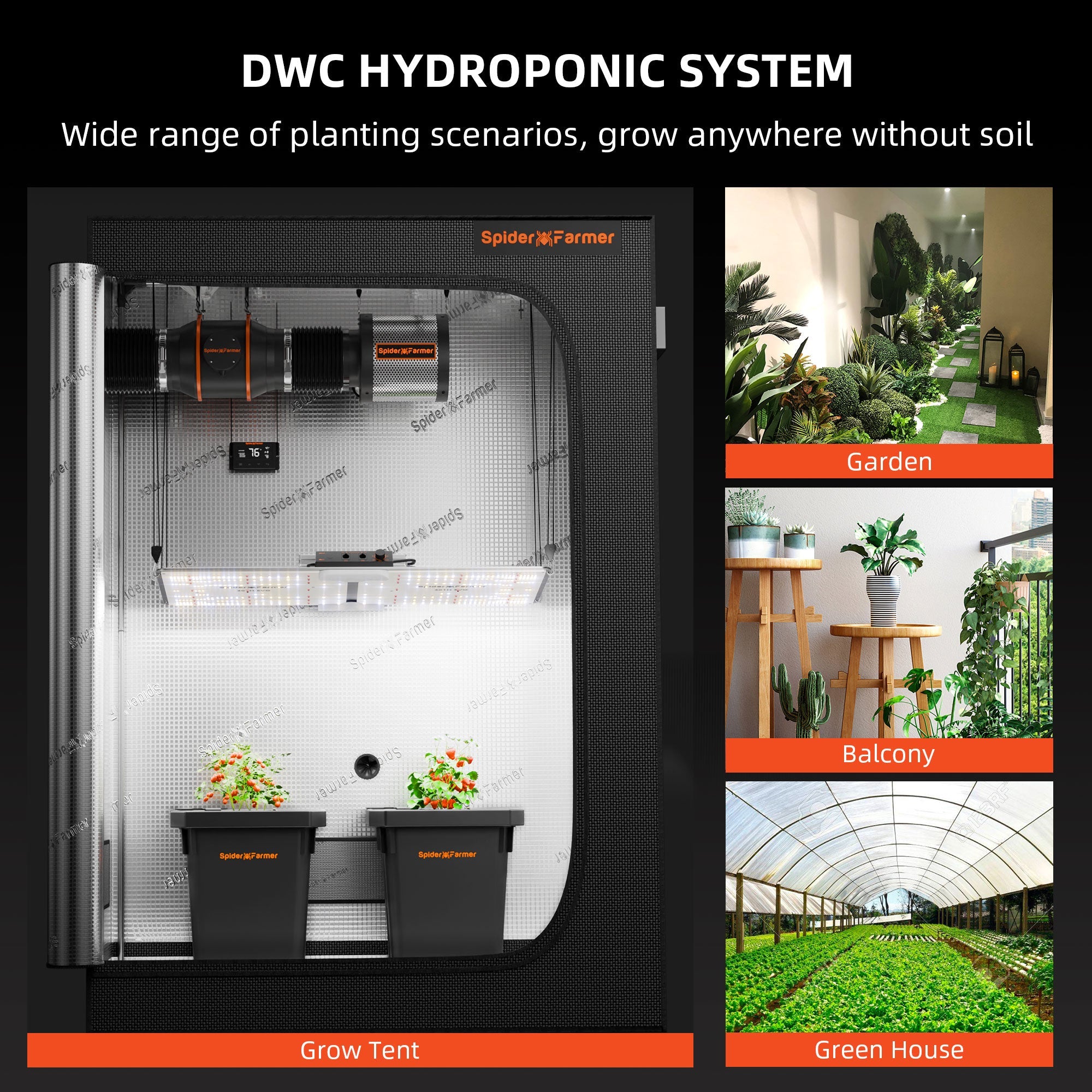 Spider Farmer DWC Hydroponics Grow System with Top Drip Kit 7 Gallon Deep Water Culture with 8W Air Pump 2 Buckets - Green Thumb Depot